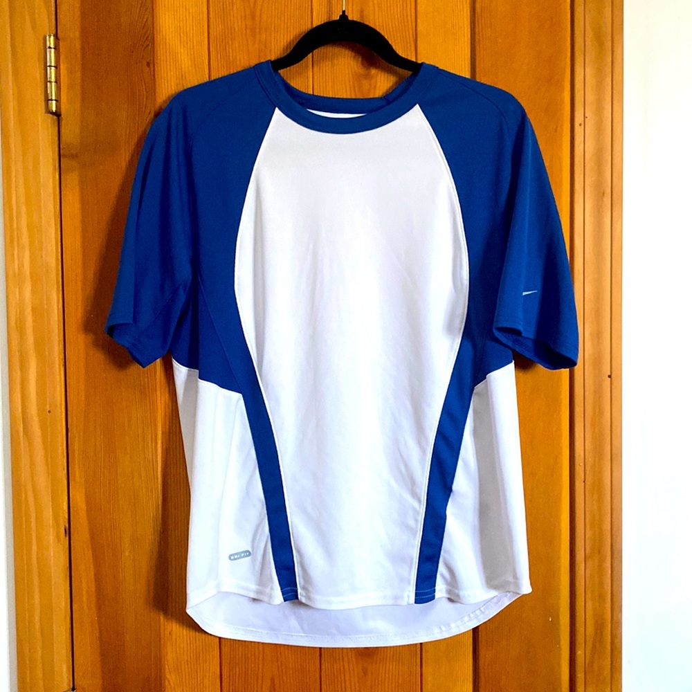 Nike Dri-Fit Athletic Shirt, White/Blue, Men’s Medium
